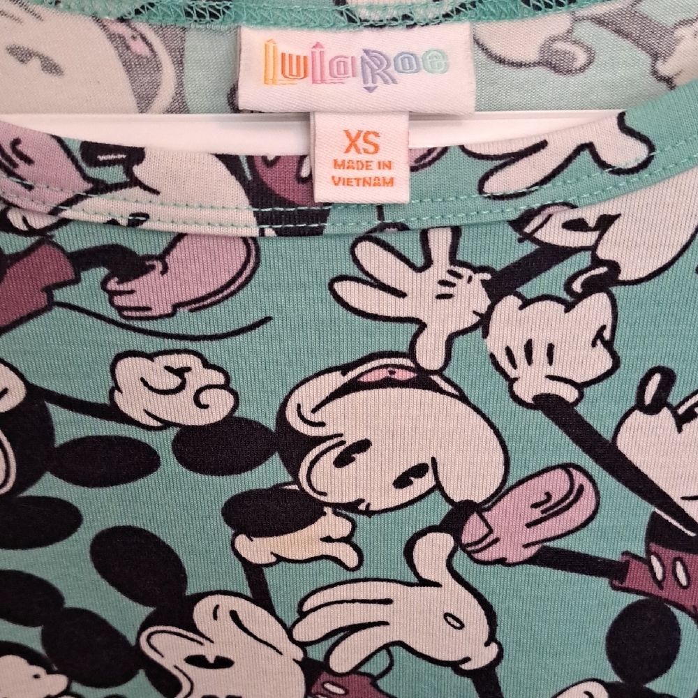 LuLaRoe Disney Mickey Mouse Teal and Black Character Print Dress